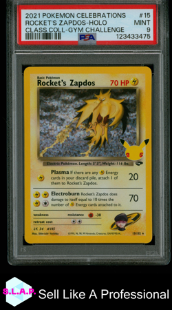 ROCKET'S ZAPDOS-HOLO CLASS.COLL-GYM CHALLENGE POKEMON CELEB 2021 15 PSA 9 - Image 1