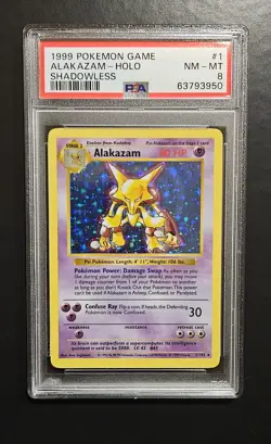Alakazam 001/102 1999 Pokemon Base Set (Shadowless) Holo PSA 8 - Image 1