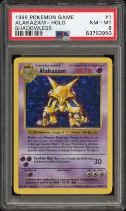 Alakazam 001/102 1999 Pokemon Base Set (Shadowless) Holo PSA 8 - Image 3