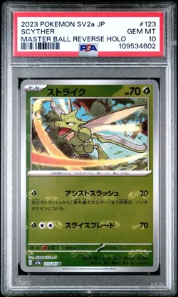 2023 Pokemon SV2a Scyther Master Ball Reverse Holo PSA GEM MINT 10 - Image 1