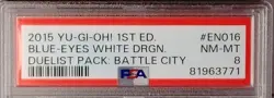 2015 Yu-Gi-Oh 1st Edition Blue-Eyes White Dragon DPBC-EN016 Ultra Rare PSA 8 - Image 2
