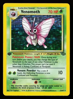 Venomoth 13/64 Holo Rare 1st Edition Jungle Pokemon Card - Image 1