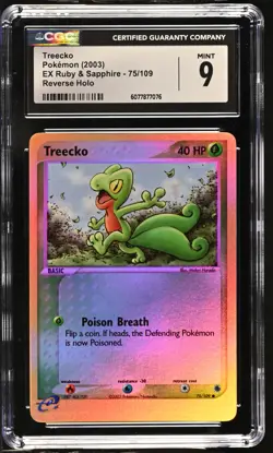 CGC 9 MINT Treecko 2003 EX Ruby & Sapphire 75/109 Reverse Holo Pokemon Card - Image 1