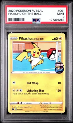 2020 POKEMON FUTSAL #001 PIKACHU ON THE BALL PSA 9 - Image 1