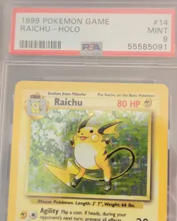 PSA 9 Raichu 14/102 Base Set Holo Foil 1999 Pokemon Card Vintage WOTC MINT - Image 2