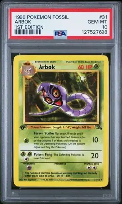 1999 POKEMON FOSSIL #31 ARBOK 1st Edition PSA 10 - Image 1