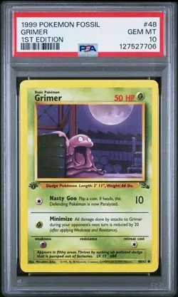 1999 POKEMON FOSSIL GRIMER #48 - 1ST EDITION - PSA 10 06 - Image 1