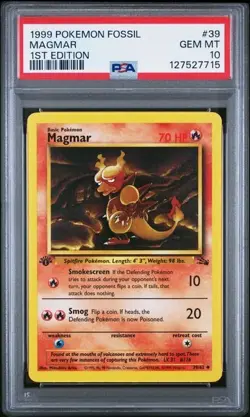 1999 POKEMON FOSSIL 1ST EDITION 39/62 MAGMAR PSA 10 - Image 1