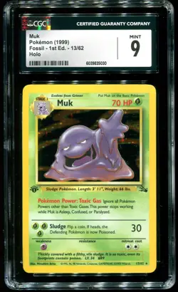 CGC 9 Muk 1st Edition Holo Rare Fossil 1999 Pokemon Card #13 - Image 1