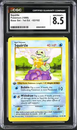 CGC 8.5 1st Edition Squirtle 1999 Base Set 63/102 Pokemon Card psa - Image 1