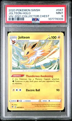 Pokemon Card Holo Jolteon 047/185 PSA 9 MINT Vivid Voltage Collecter Chest Promo - Image 3