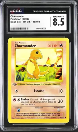CGC 8.5 1st Edition Charmander 1999 Base Set 46/102 Pokemon Card psa - Image 1