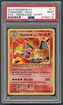 Pokemon Cards - PSA 9 STAFF Charizard 11/108 Prerelease Evolutions XY Holo MINT - Image 1