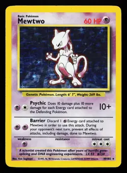 Mewtwo 10/102 Holo Rare Base Set Pokemon Card - Image 1