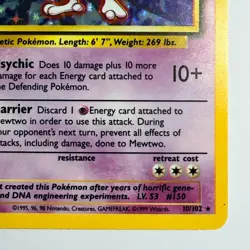 Pokemon TCG Mewtwo Base Set #10/102 WOTC Vintage 1999 Holo Rare - Image 5