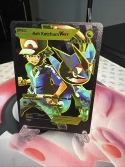 Ash Ketchum Vmax Black And Red Foil Fan Art Card Hp5000000 Weakness None💥💥💥 - Image 1