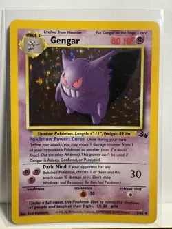 Pokemon TCG Gengar Fossil Holo Card 5/62 Unlimited Rare, LP Vintage - Image 2