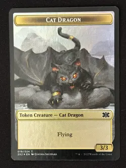 1x MTG Cat Dragon Treasure Double-sided Token (Foil) - Double Masters 2022 (2X2) - Image 1