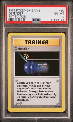 Base Set 1st Edition DEFENDER #80/102 PSA 8 1999 Pokemon Card Game - Image 1