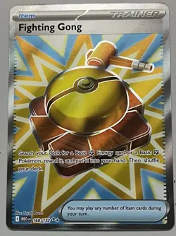 Pokemon Mega Evolution Fighting Gong Item Trainer Ultra Rare HoloFoil #168/132 - Image 1