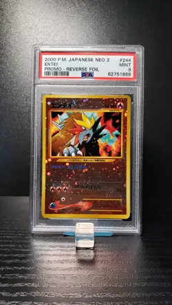 Entei - Reverse Holo - Japanese - Premium Neo File 2 - PSA 9 Mint - Pokemon TCG - Image 1