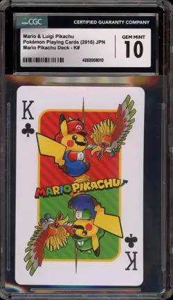 Pokemon Mario & Luigi Pikachu K of Clubs Japanese CGC 10 Gem Mint - Image 1
