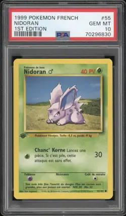 1999 Pokemon FRENCH 1st Edition Base Set Nidoran 55/102 PSA 10 GEM MINT - Image 1