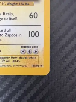 Pokemon TCG Zapdos Base Set 16/102 Holo Vintage Pokemon TCG 1999 - Image 5