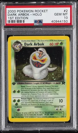2000 POKEMON ROCKET 1ST ED #2 DARK ARBOK-HOLO PSA 10 - Image 1