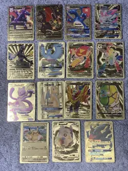 Set of 15 Pokemon Charizard,Mewtwo,Dragonite&More Gold Foil Fan Art Cards NM! - Image 1