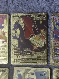 Set of 15 Pokemon Charizard,Mewtwo,Dragonite&More Gold Foil Fan Art Cards NM! - Image 3