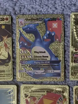 Set of 15 Pokemon Charizard,Mewtwo,Dragonite&More Gold Foil Fan Art Cards NM! - Image 4