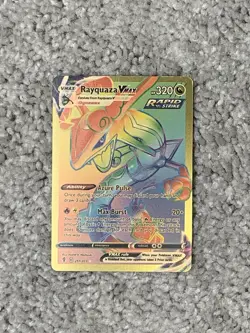 Pokemon Rayquaza VMax HP320 Azure Pulse #217/203 Rainbow Gold Foil Fan Art NM! - Image 1