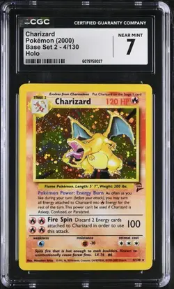 CGC 7 Near Mint Charizard 2000 Base Set 2 4/130 Holo Pokemon Card - Image 1