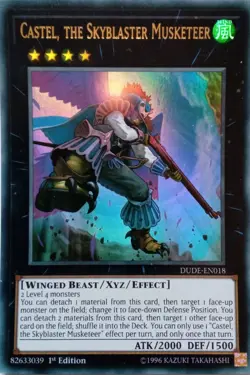 DUDE-EN018 CASTEL, THE SKYBLASTER MUSKETEER ULTRA RARE 1ST EDITION YuGiOh CARD - Image 1
