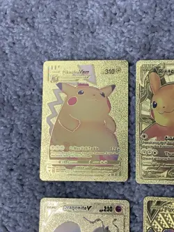 Set of 10 Pokemon Pikachu,MoltresDragonite+Gold Accent Foil Fan Art Cards LP - Image 2