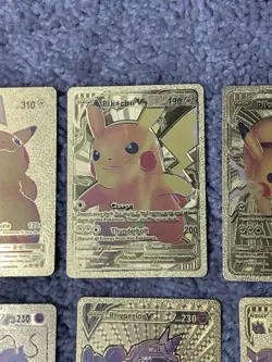 Set of 10 Pokemon Pikachu,MoltresDragonite+Gold Accent Foil Fan Art Cards LP - Image 3