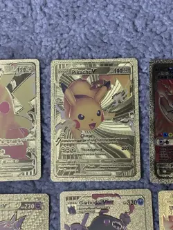 Set of 10 Pokemon Pikachu,MoltresDragonite+Gold Accent Foil Fan Art Cards LP - Image 4