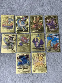 Set of 10 Pokemon Magikarp,Moltres,Dragonite+Gold Accent Foil Fan Art Cards LP - Image 1