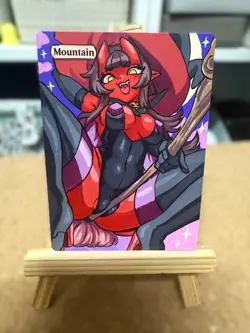 Hand Painted Altered Art Mtg land card Anime girl Mountain halloween - Image 2