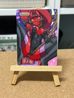 Hand Painted Altered Art Mtg land card Anime girl Mountain halloween - Image 3