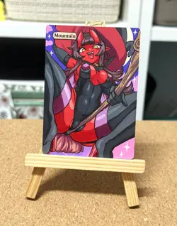 Hand Painted Altered Art Mtg land card Anime girl Mountain halloween - Image 4