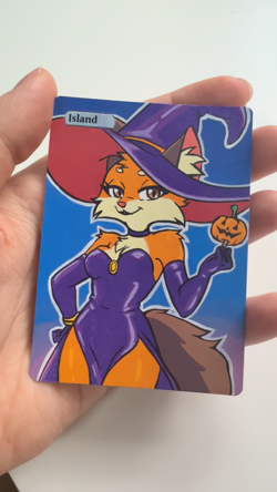 Hand Painted Altered Art Mtg land card Anime Island Girl Fox - Image 2