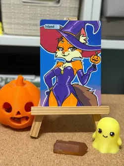 Hand Painted Altered Art Mtg land card Anime Island Girl Fox - Image 3