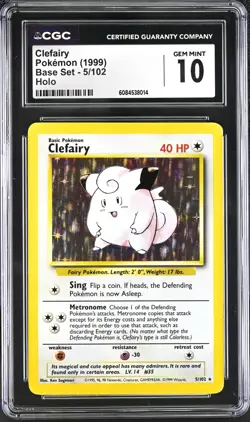 CGC 10 GEM MINT Clefairy 1999 Base 5/102 Holo Pokemon Card psa - Image 1