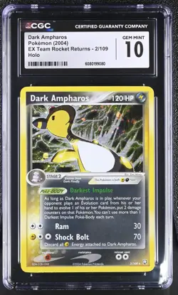 CGC 10 GEM MINT Dark Ampharos EX Team Rocket Returns 2/109 Holo Pokemon Card - Image 1