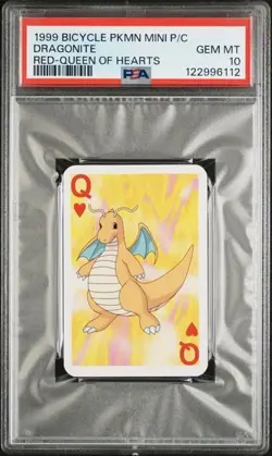1999 BICYCLE POKEMON MINI PLAYING CARDS RED DECK DRAGONITE RED-QUEEN OF HEARTS - Image 1