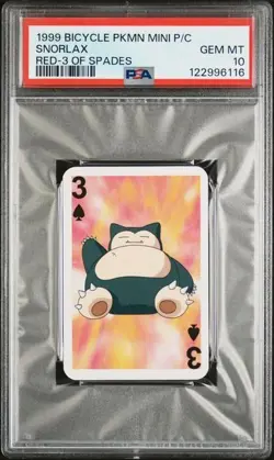 1999 BICYCLE POKEMON MINI PLAYING CARDS RED DECK SNORLAX RED-3 OF SPADES - Image 1