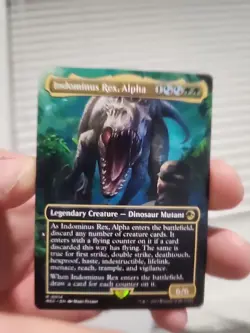 MTG Magic Indominus Rex, Alpha Borderless Universes Beyond: Jurassic World Rare - Image 1