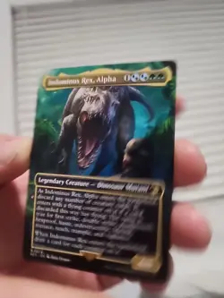 MTG Magic Indominus Rex, Alpha Borderless Universes Beyond: Jurassic World Rare - Image 3